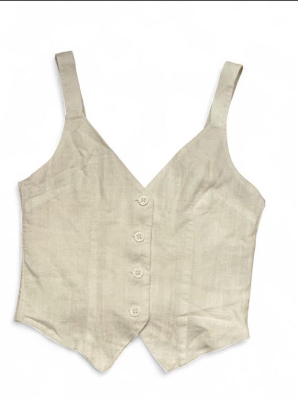 Linen-Blend Button Front V-Neck Crop Vest Women's Top